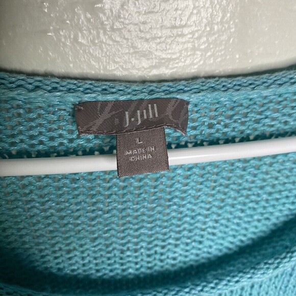 J Jill Linen Blend Open Knit Blue Pullover Sweater Womens Large Fisherman - Picture 6 of 9